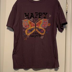 NATURAL LIFE Plum Short Sleeve Tee with Colorful Butterfly Graphic